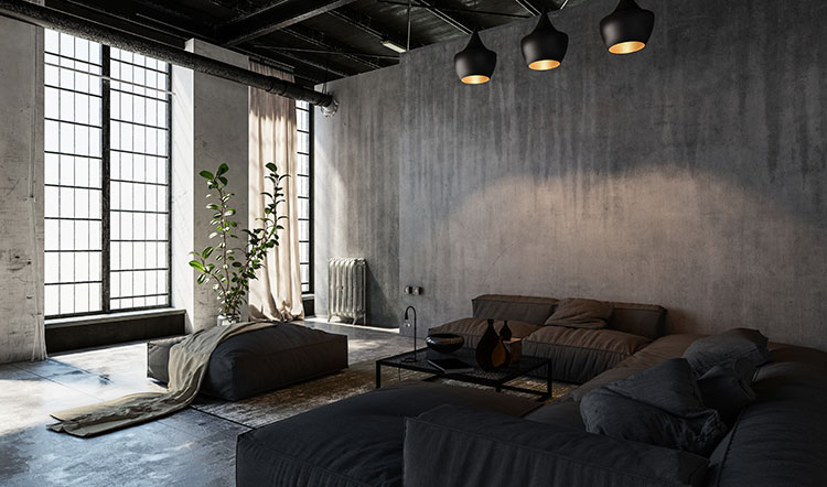 living room cement showcase