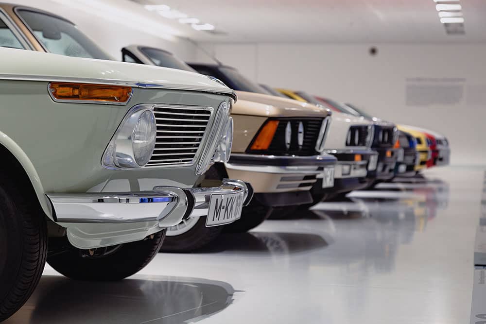 cars in a garage with polished concrete floor